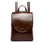 Sac à dos élégant en similicuir en cuir brillant brun foncé avec fermeture incurvée