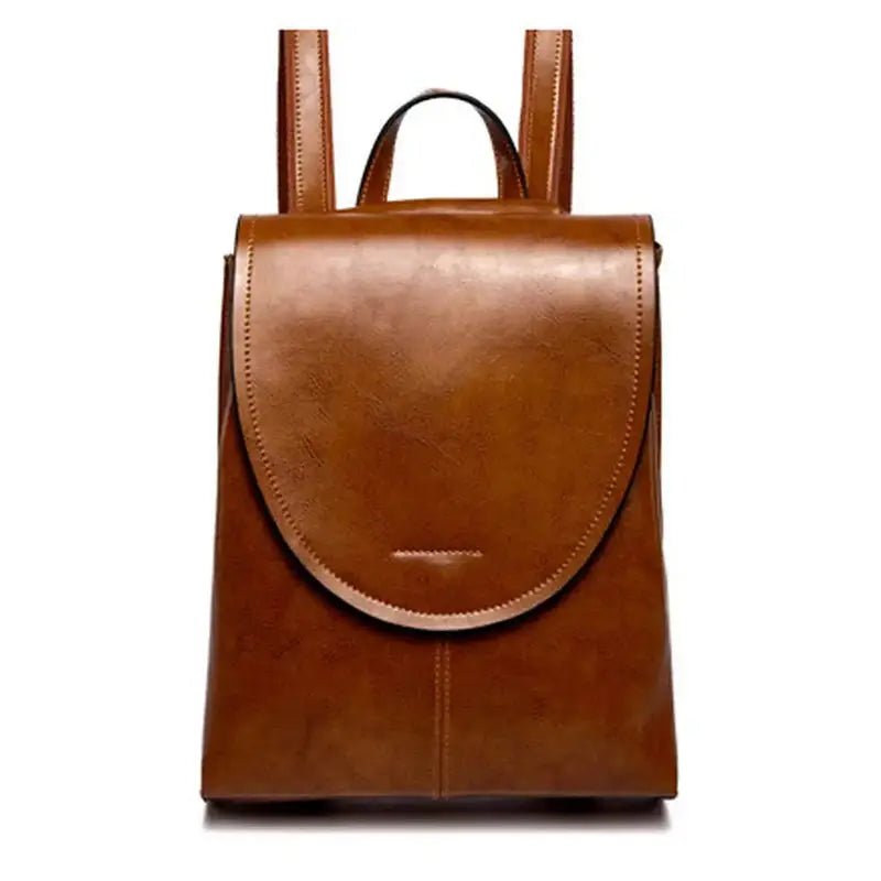 Sac à dos élégant en similicuir, sac à dos en cuir brun avec fermeture incurvée