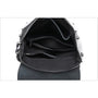 Sac à dos en cuir de vachette noir avec plusieurs compartiments et ferrures en argent