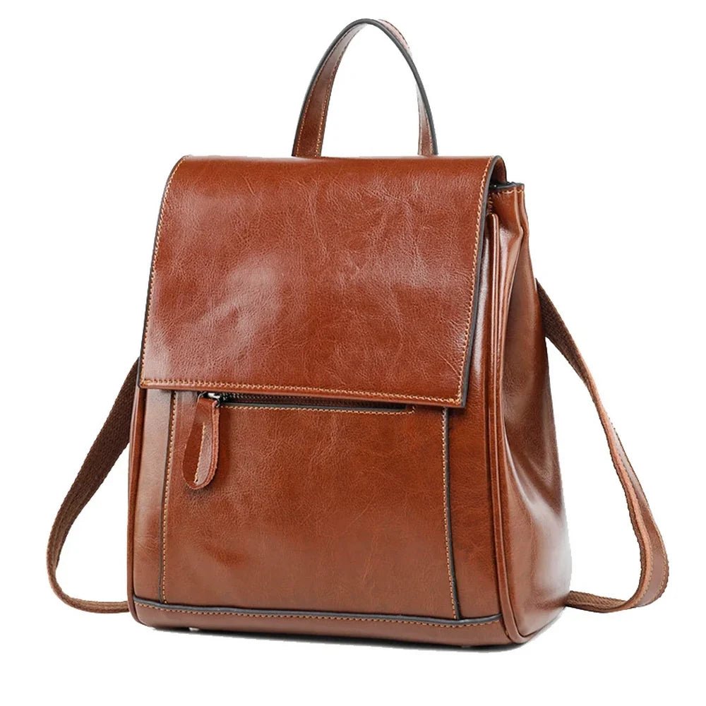 Sac à dos en cuir de vachette brillant avec rabat et poche zippée pour un style élégant