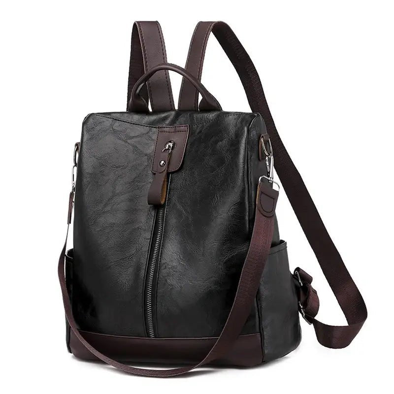 Sac à dos en cuir femme tendance en faux cuir noir et marron convertible