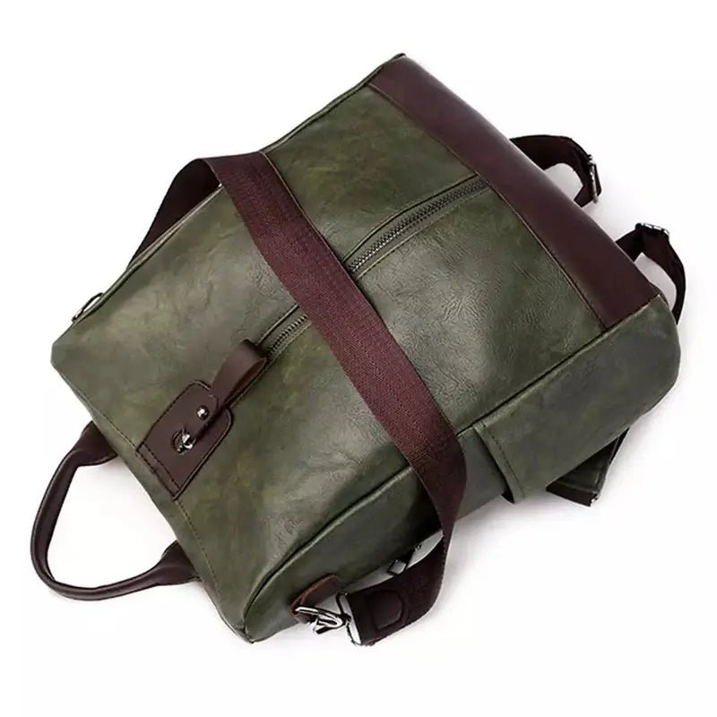 Sac à dos en cuir femme tendance vert et marron avec bretelles ajustables