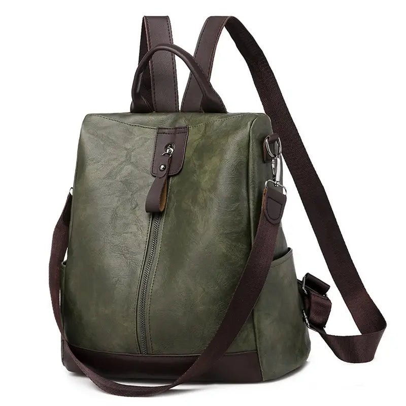 Sac à dos en cuir femme tendance vert faux cuir convertibles avec bretelles marron