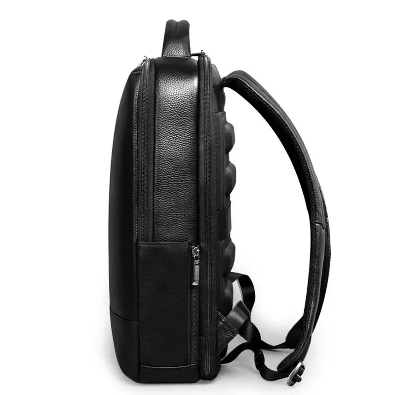 Sac à dos en cuir noir véritable avec dos rembourré et bretelles ajustables