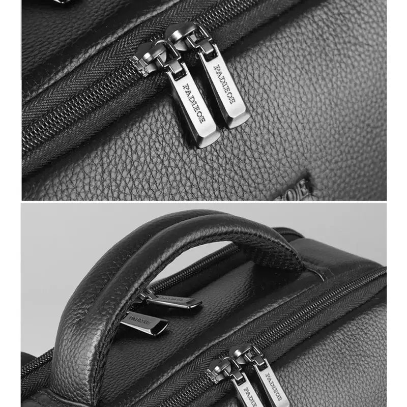 Sac à dos en cuir noir véritable avec zippers et poignées élégantes