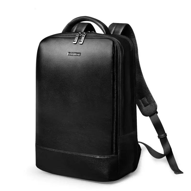 Sac à dos en cuir noir véritable avec deux bretelles et poignée supérieure