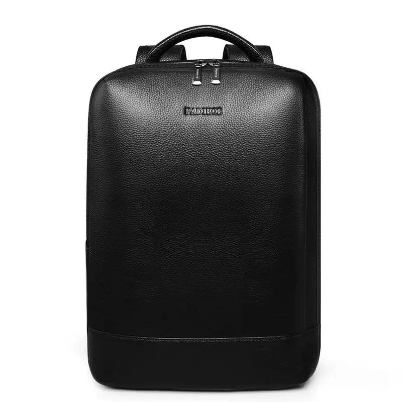 Sac à dos en cuir noir véritable avec texture, zips en argent pour ordinateur portable