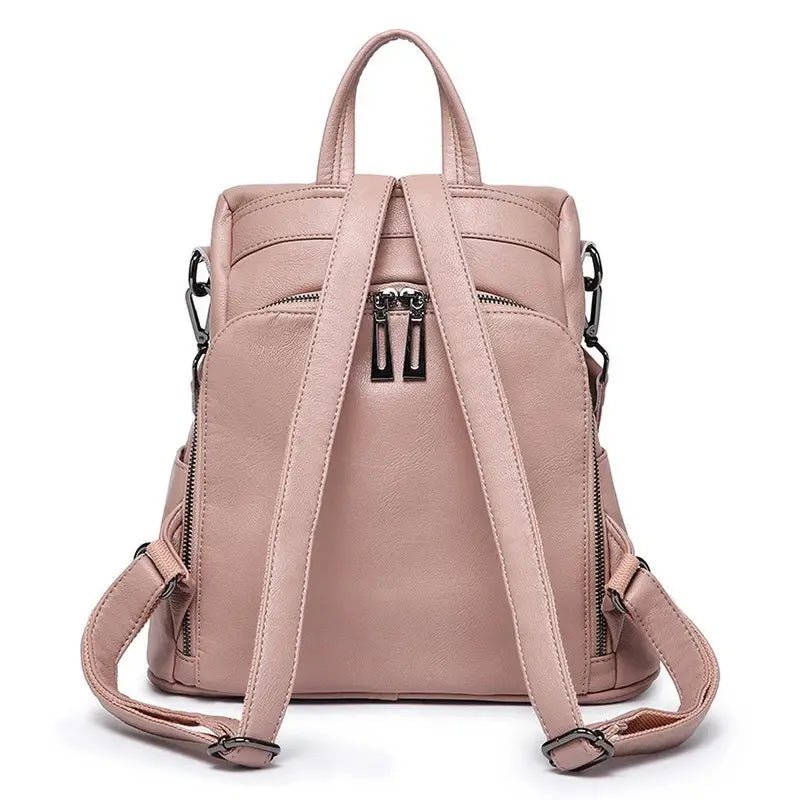 Sac à dos en cuir rose clair pour femme avec bretelles réglables et poignée supérieure