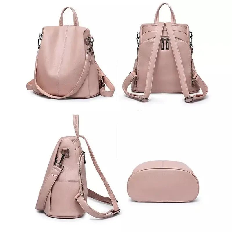 Sac à dos en cuir rose anti-vol pour femme avec bretelles réglables