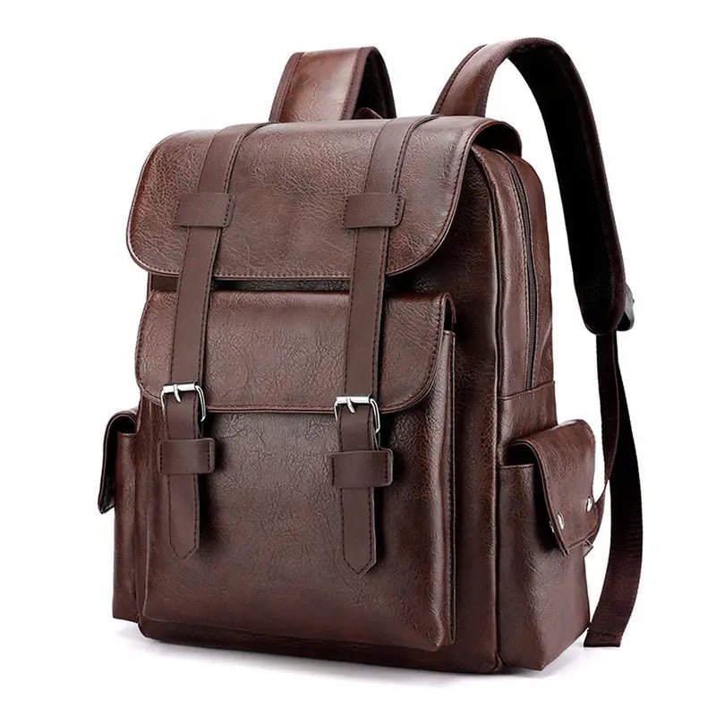 Sac à dos en cuir pour ordinateur avec fermeture à boucle et poches latérales