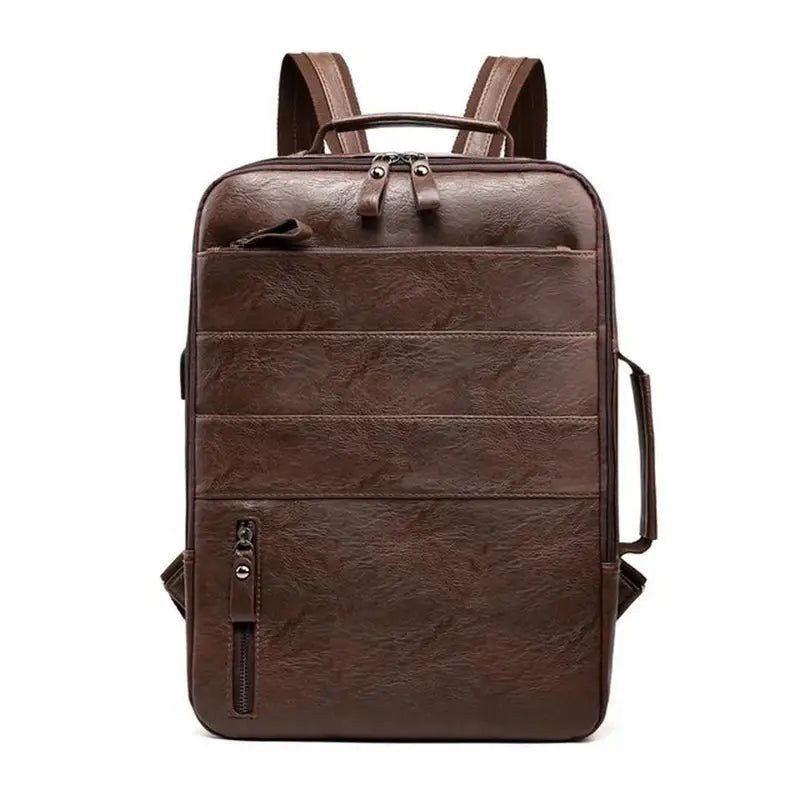 Sac à dos en simili cuir homme avec plusieurs compartiments zippés marron
