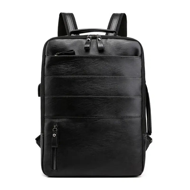 Sac à dos en simili cuir homme noir avec plusieurs compartiments et poignée supérieure