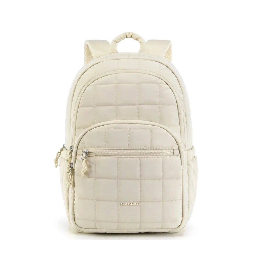 Sac à dos en tissu à motifs avec plusieurs compartiments et couleur crème