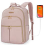 Sac à dos en tissus femme rose quilté avec zippers dorés et port de chargement USB