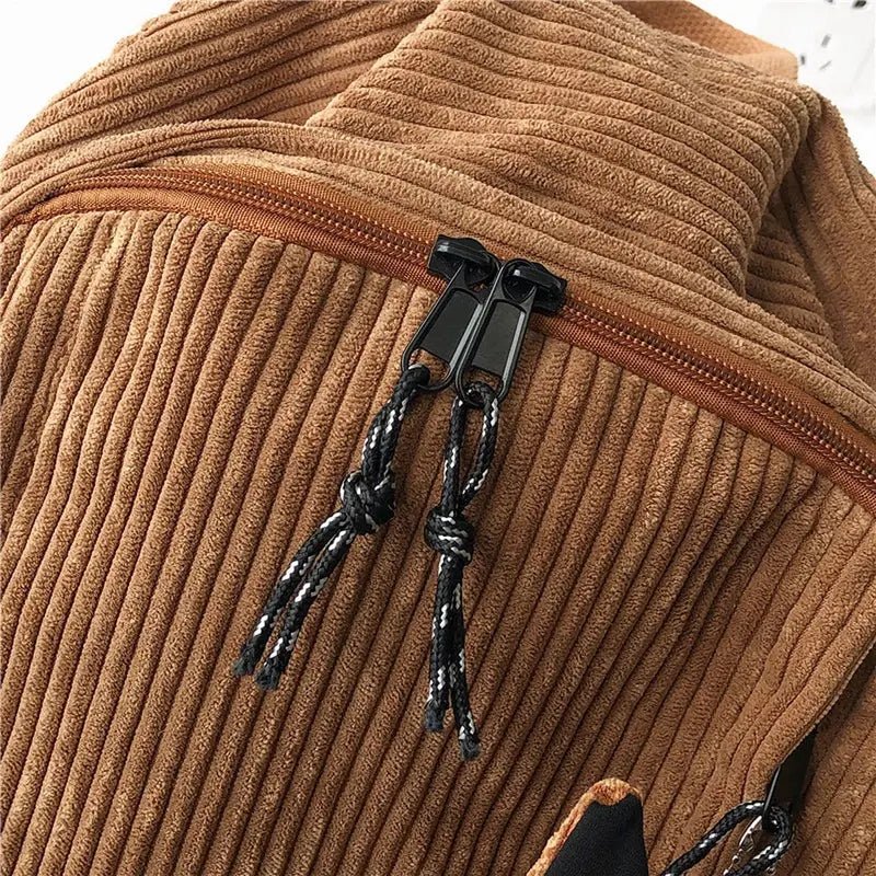 Tissu en velours marron avec zippers noirs et cordons de fermeture pour Sac à dos en velours