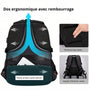 Sac à dos ergonomique d’école Style HK noir avec rembourrage, poche anti-vol et sangle à roulettes
