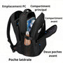 Sac à dos ergonomique d’école Style HK noir avec multiples compartiments pour l’organisation