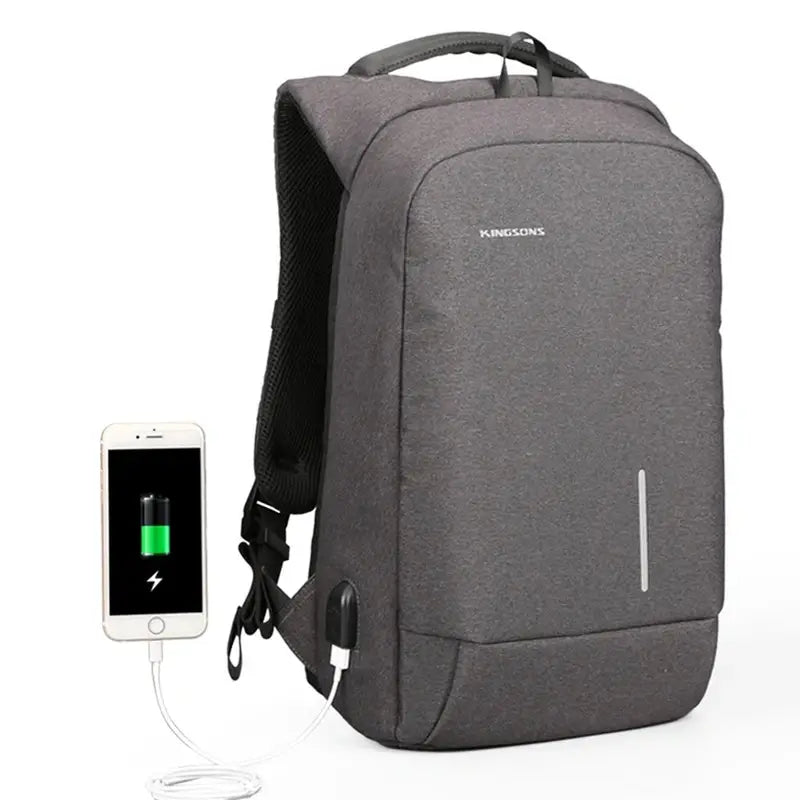 Sac à dos ergonomique gris foncé anti-vol avec port de chargement USB intégré