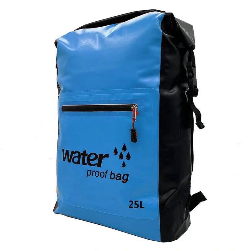 Sac à dos étanche 25l bleu et noir avec poche avant zippée