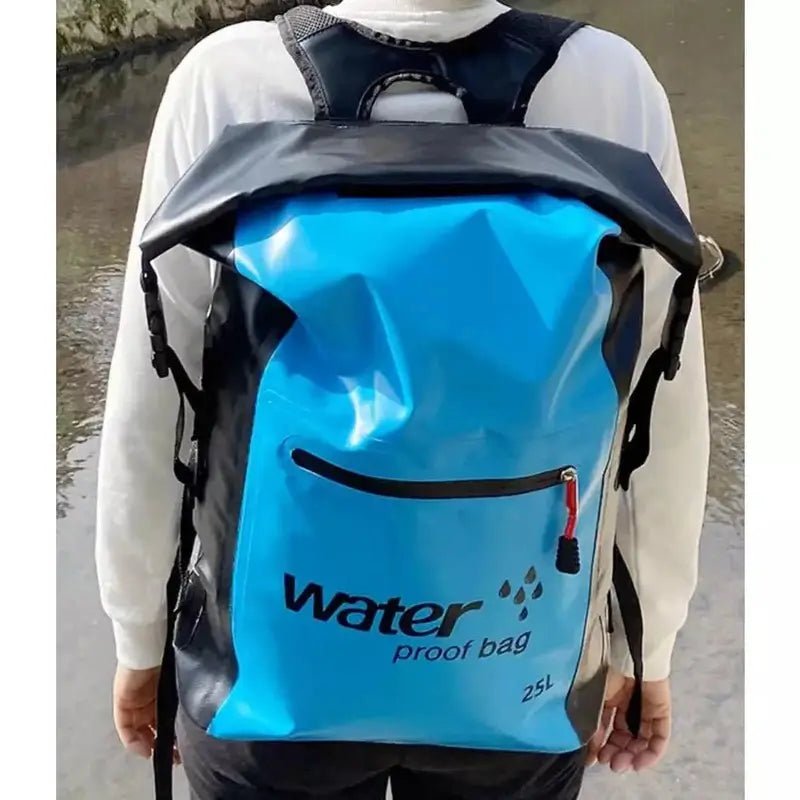 Sac à dos étanche 25l bleu et noir avec poche avant zippée, waterproof et durable
