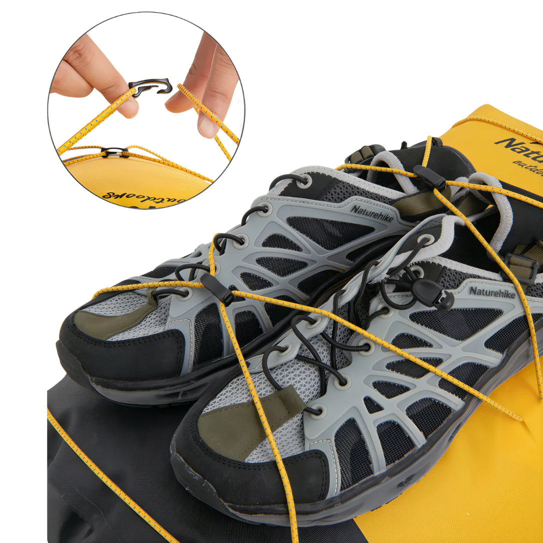Lacet de chaussure élastique jaune avec molettes noires en plastique pour randonnée