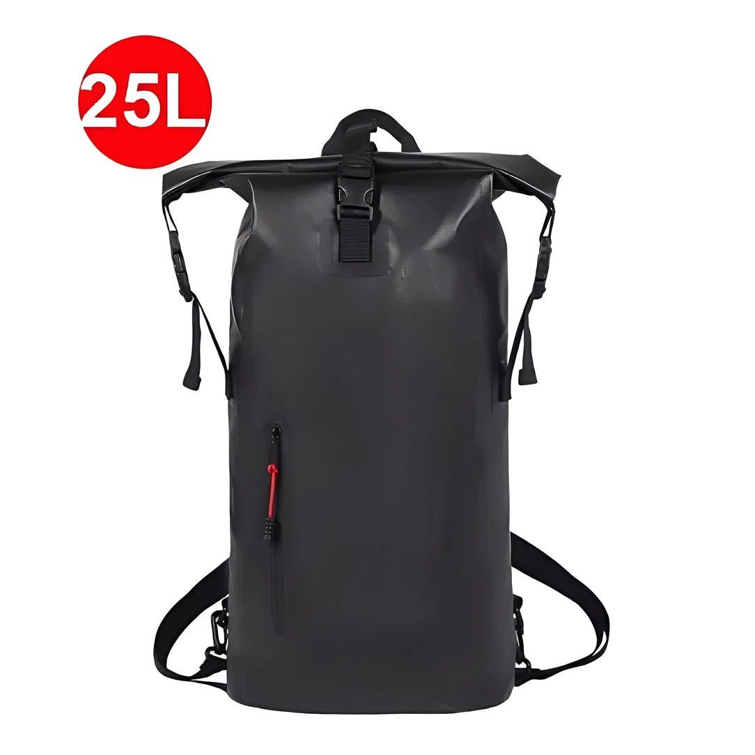 Sac à dos étanche de rafting noir avec poche zippée frontale et bretelles ajustables