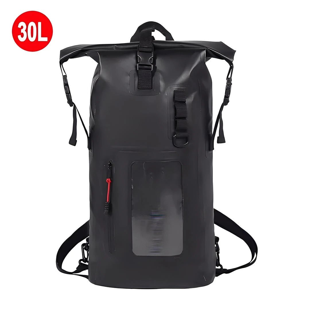 Sac à dos étanche de rafting noir 30L avec fermeture roll-top résistante à l’eau