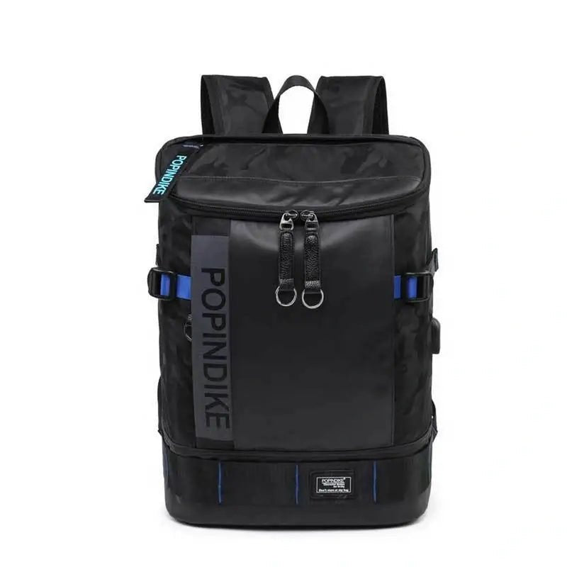 Sac à dos étanche homme en polyester noir et bleu avec compartiment à chaussures