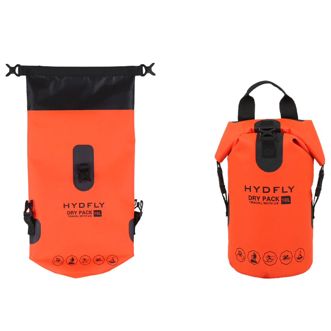 Sac à dos étanche Hydfly orange vif avec accents noirs et fermeture roll-top
