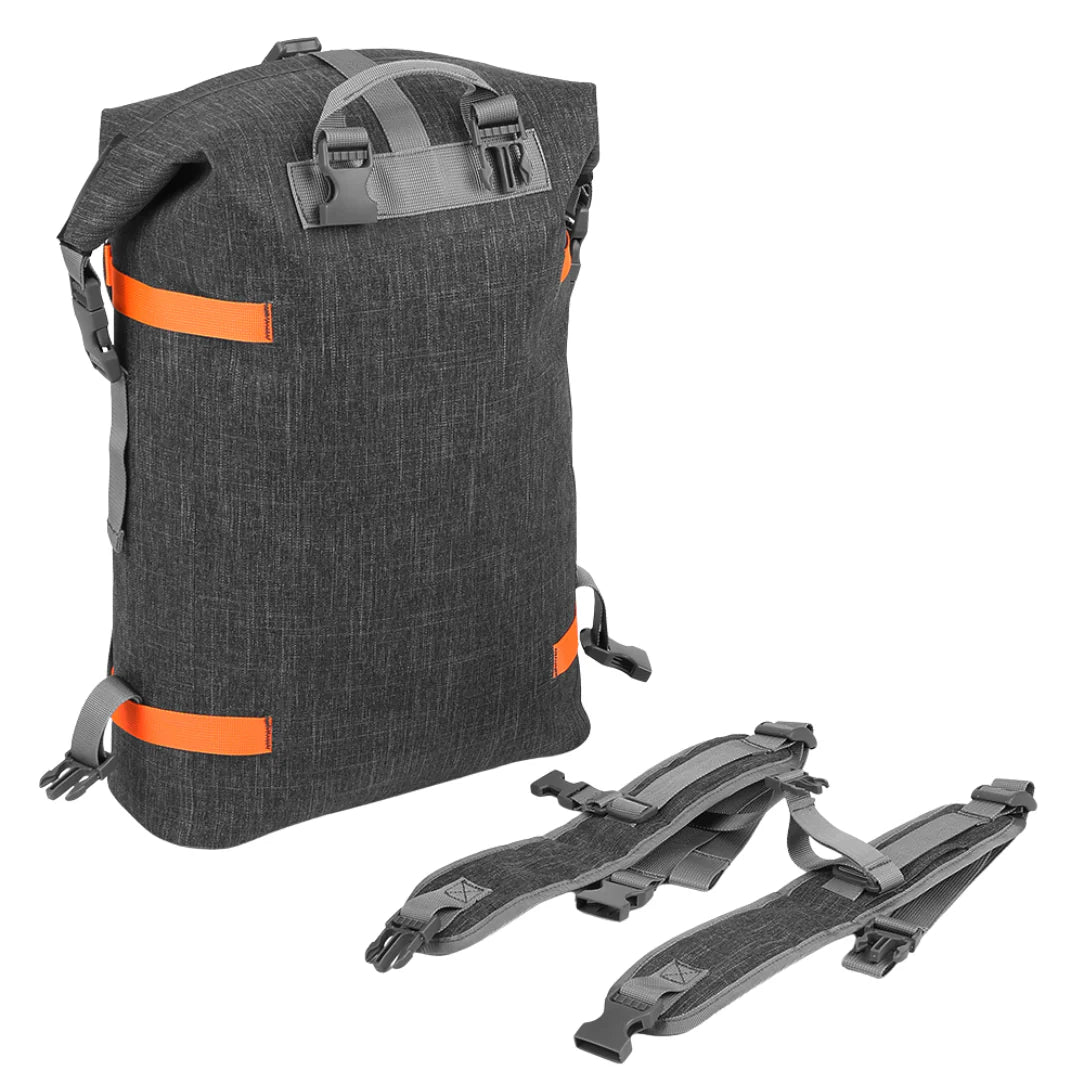 Sac à dos étanche Hydfly en tissu gris foncé texturé avec accents orange