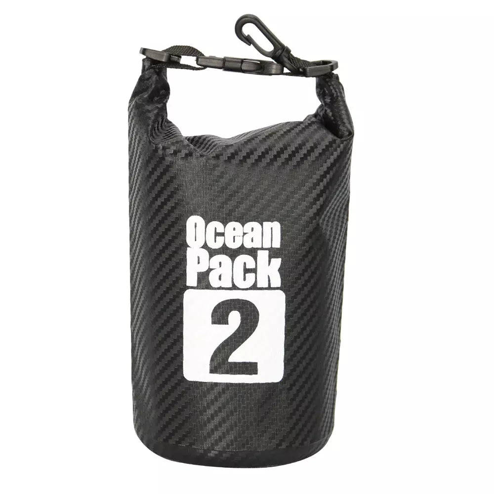 Sac à dos étanche paddle en fibre de carbone noire avec fermeture à clip supérieure