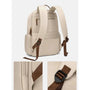 Sac à dos étudiant femme beige clair avec bretelles marron et fermetures éclair dorées
