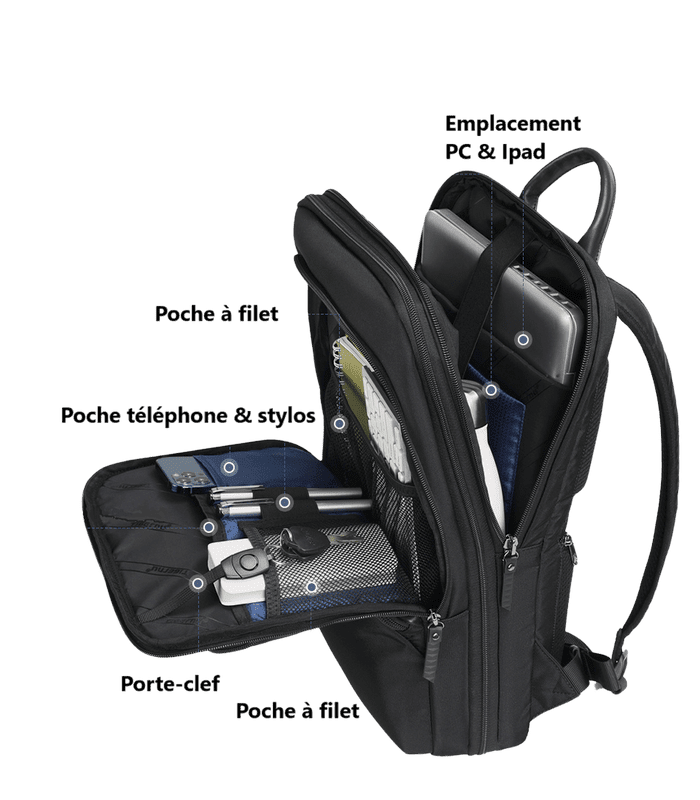 Sac à dos extensible ultra-fin 15,6 pouces StellarFlex avec multiples compartiments pour électronique