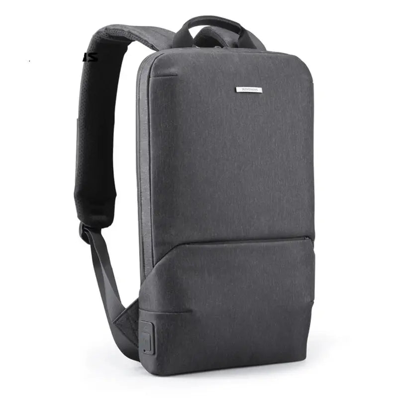 Sac à dos extra plat pour ordinateur sombre avec porte USB et bretelles rembourrées