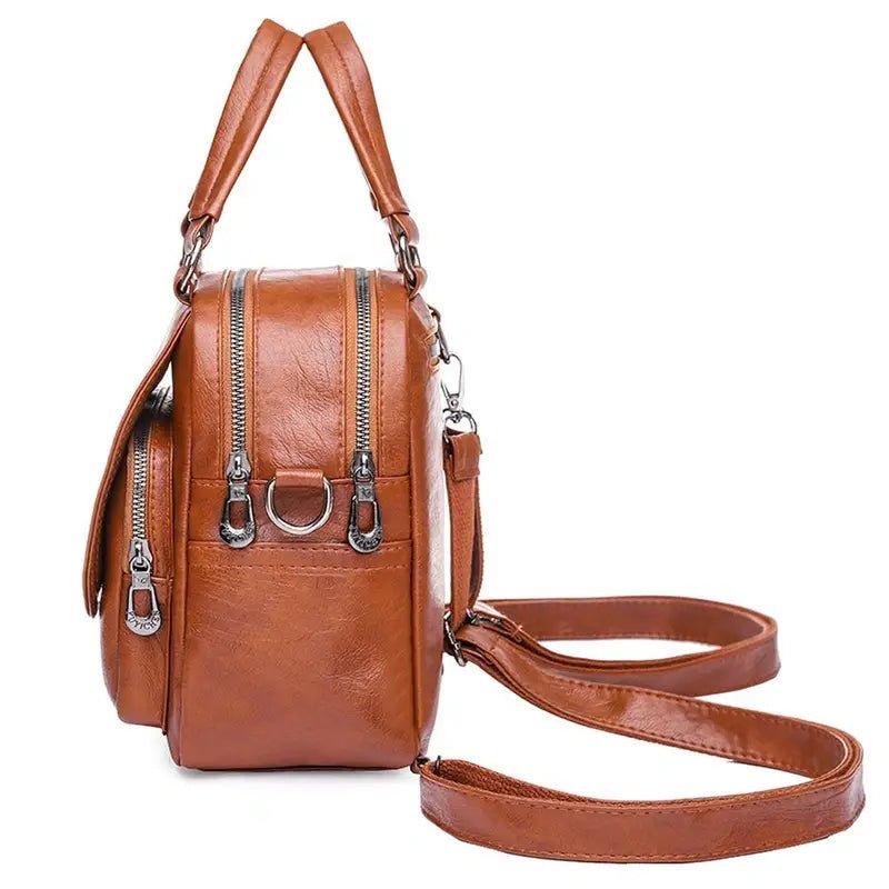 Sac à dos femme en cuir chic avec poches multiples, poignées supérieures et bandoulière détachable