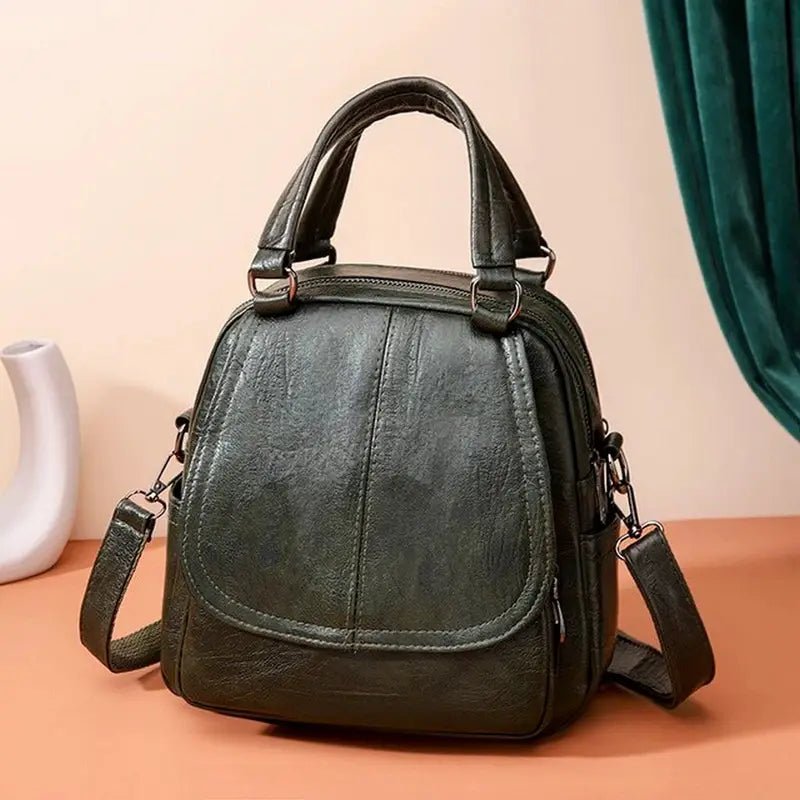 Sac à dos femme en cuir chic avec sac convertible en vert foncé en faux cuir