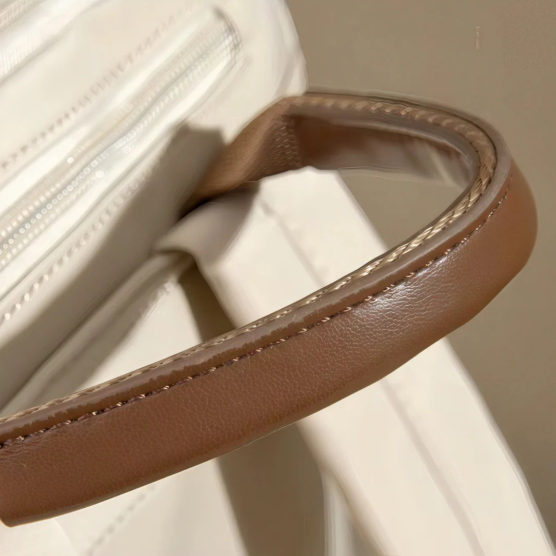 Ceinture en cuir marron avec coutures blanches pour sac à dos femme Transit 14 pouces