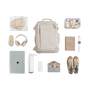 Sac à dos femme voyage cabine beige avec plusieurs compartiments et sangles