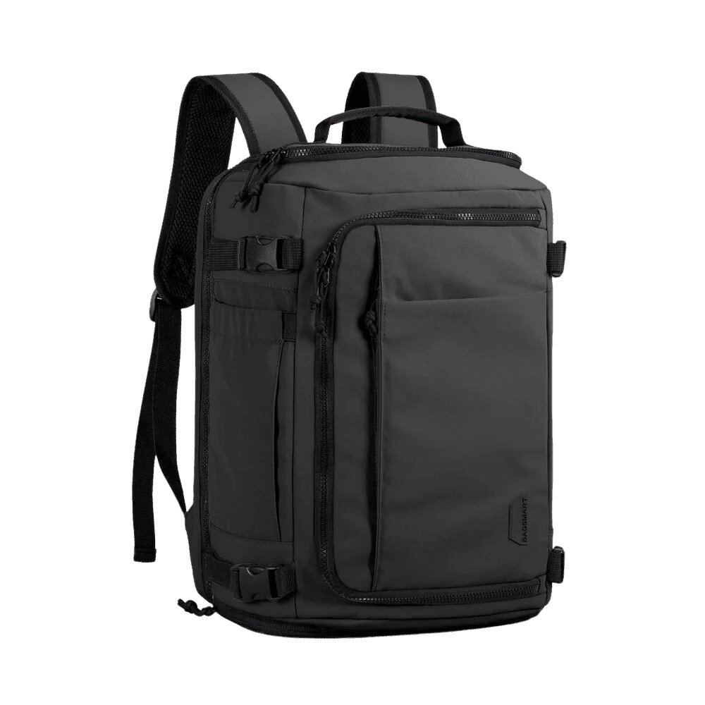Sac à dos femme voyage cabine gris foncé avec plusieurs compartiments zippés et bretelles ajustables