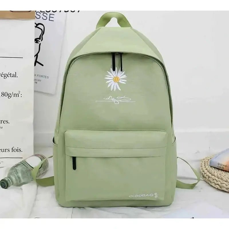 Sac à dos fille 10 ans vert clair avec broderie de marguerite