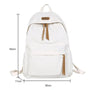 Sac à dos fille collège blanc avec tassels en cuir marron et étiquette FASHION BAG