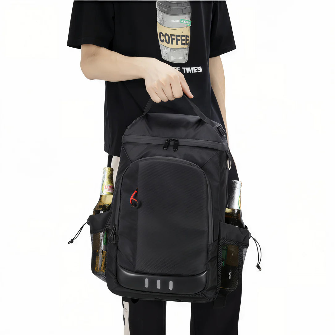 Sac à dos glacière 24L noir avec isolation et poches latérales pour boissons