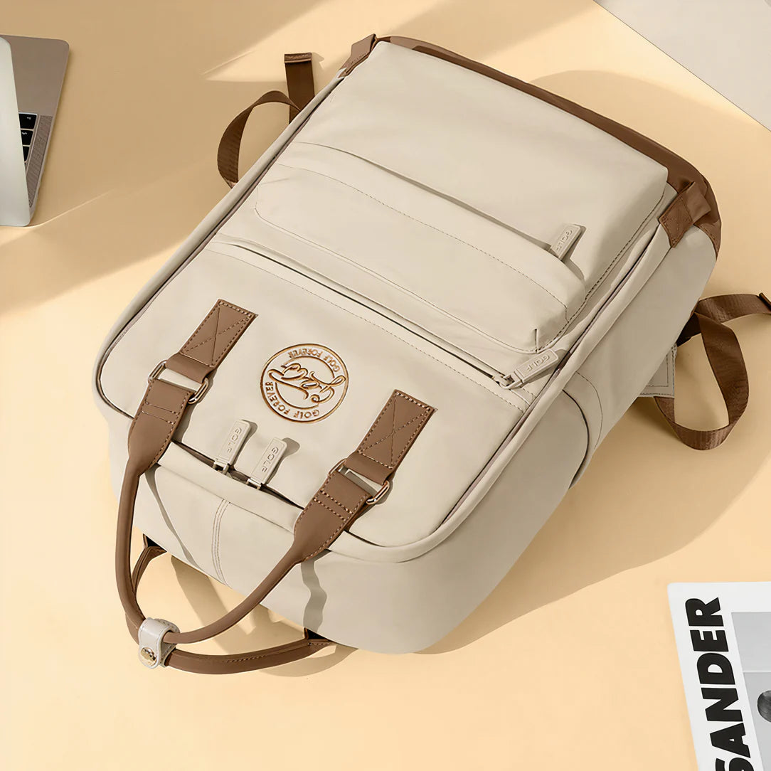 Sac à dos Golf Boréal beige avec accents marron et bretelles réglables