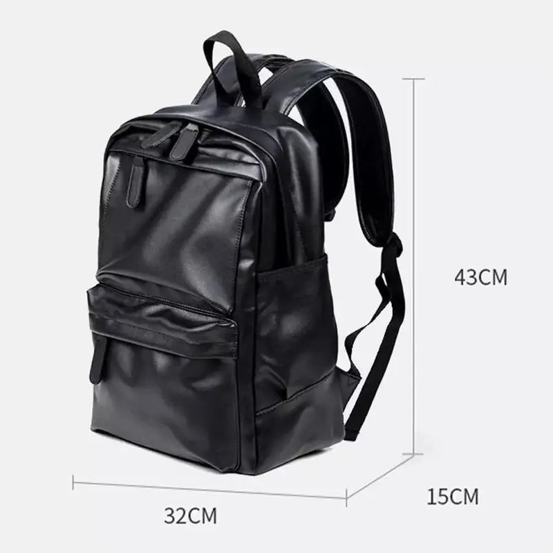 Sac à dos homme cuir noir avec multiples poches zippées et bretelles ajustables