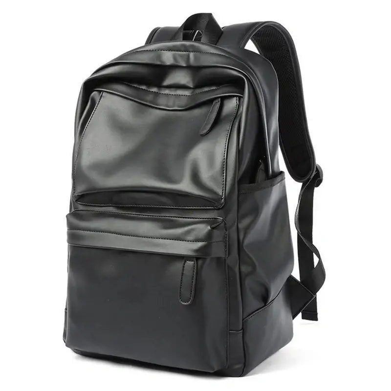 Sac à dos homme cuir noir en faux cuir avec poches frontales et bretelles ajustables