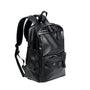 Sac à dos homme cuir noir en faux cuir avec plusieurs compartiments zippés et bretelles ajustables