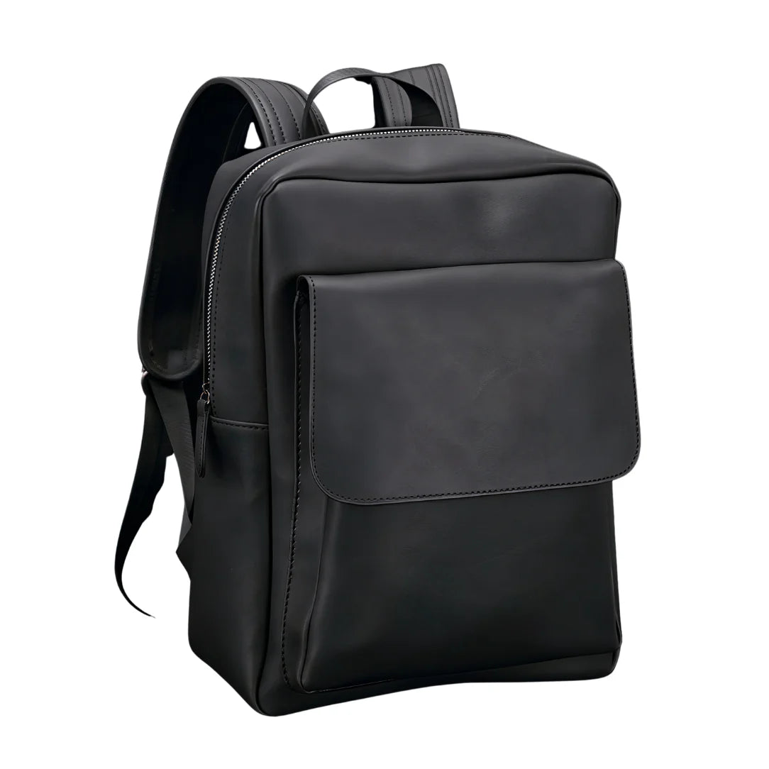 Sac à dos homme en cuir vintage noir avec poche rabat frontal et sangles ajustables