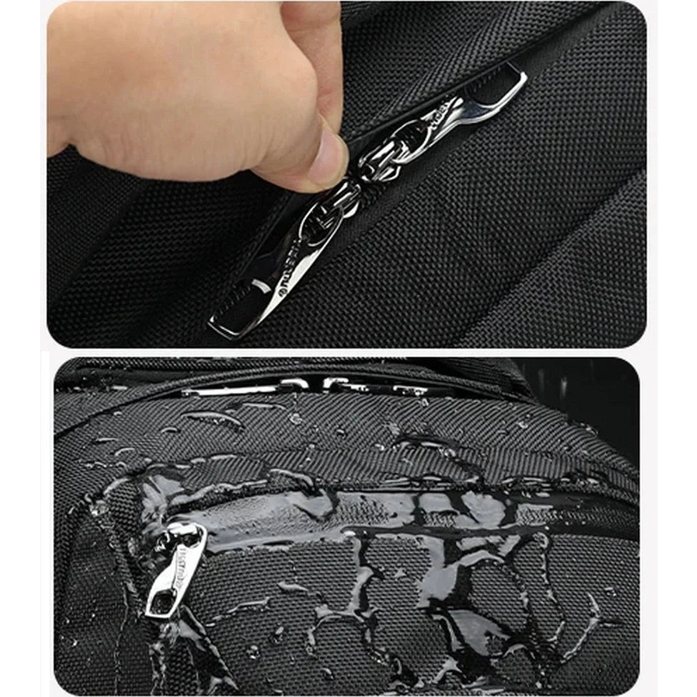 Sac à dos homme pc portable en tissu imperméable avec fermetures durables, gros plan