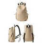 Sac à dos homme tendance beige avec bretelles noires vue de face, côté et dos