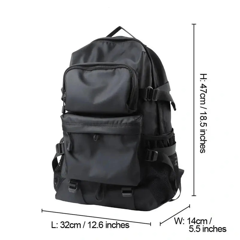 Sac à dos homme tendance en nylon noir avec poches extérieures et bretelles réglables
